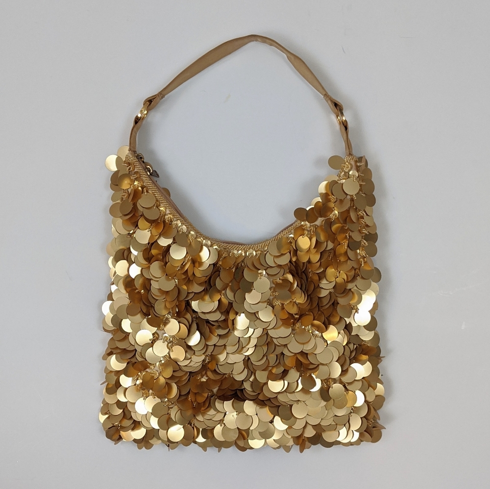 Sparkly gold hobo bag with satin interior